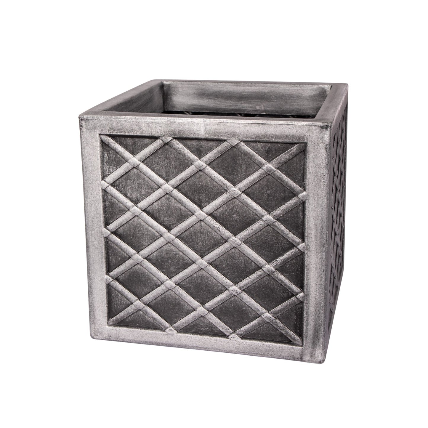 30cm Small Square Plastic Pewter Effect Grey Garden Patio Planter
