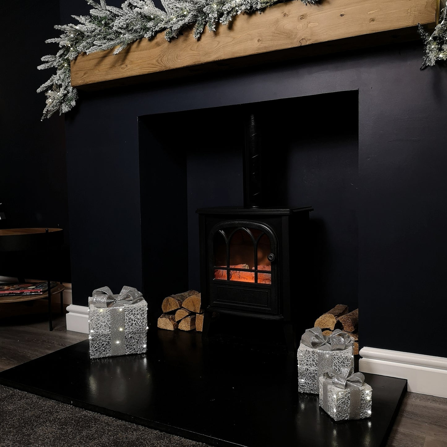 Set of 3 Battery Operated Silver Sparkly Christmas Gift Boxes with LEDs