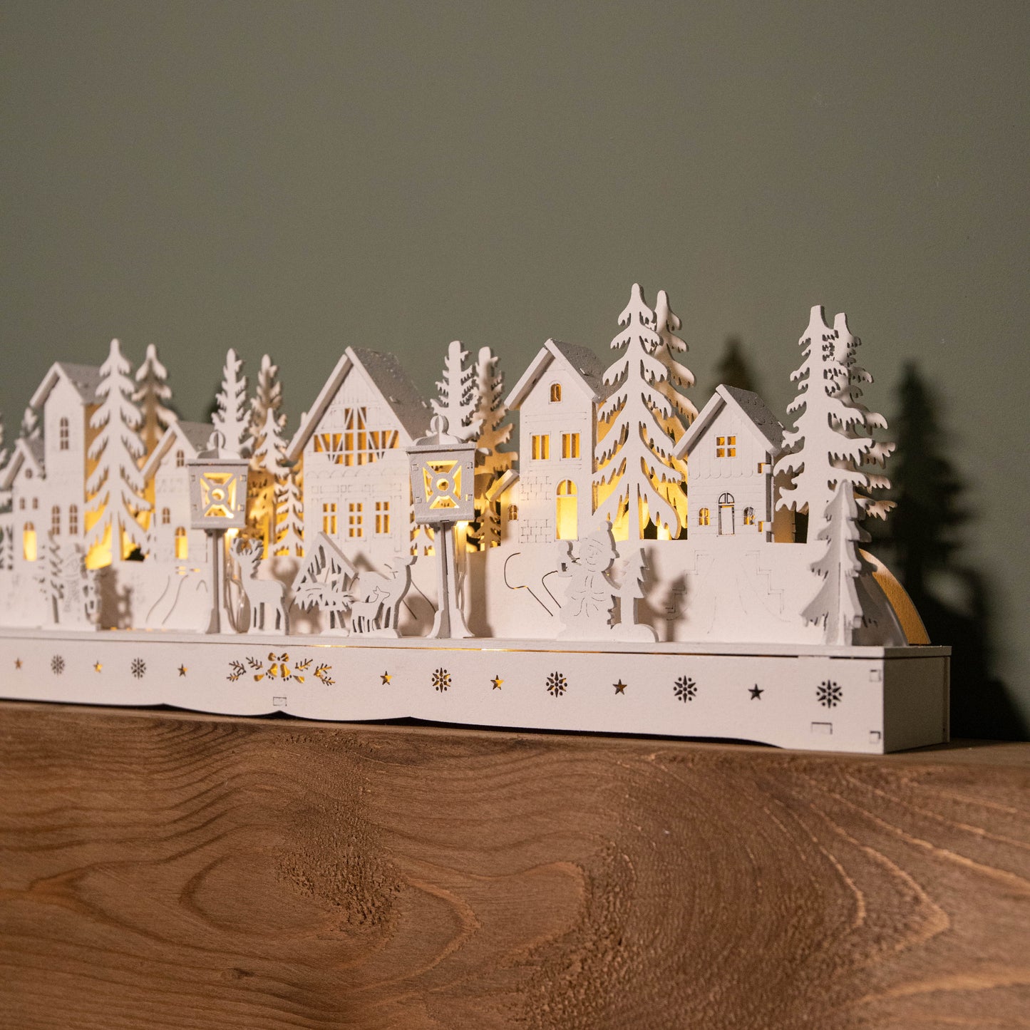 15cm Battery Operated Light up Wooden House Scene with 15 Warm White LEDs