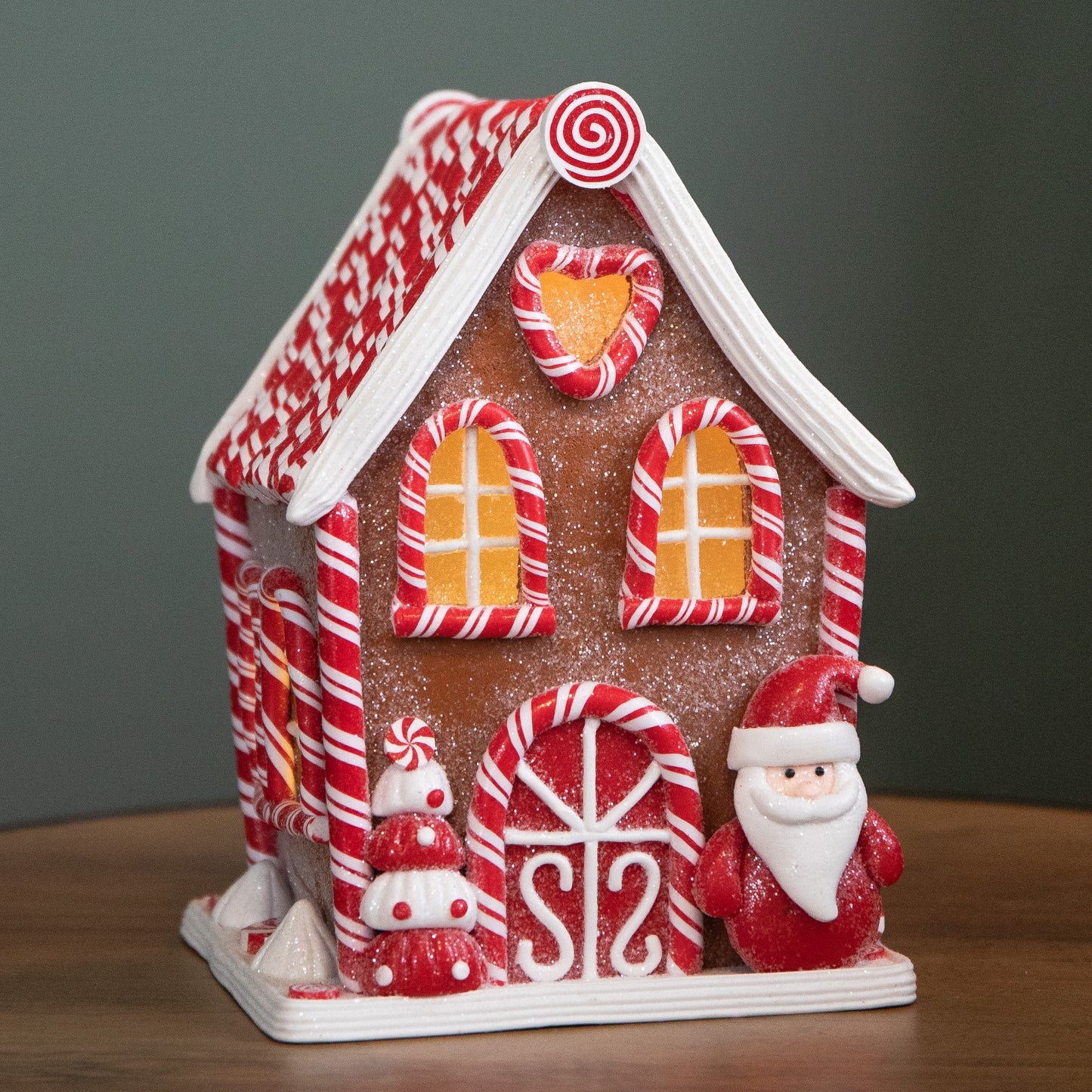 20cm Battery Operated LED Gingerbread Santa Candy Cabin Christmas Decoration