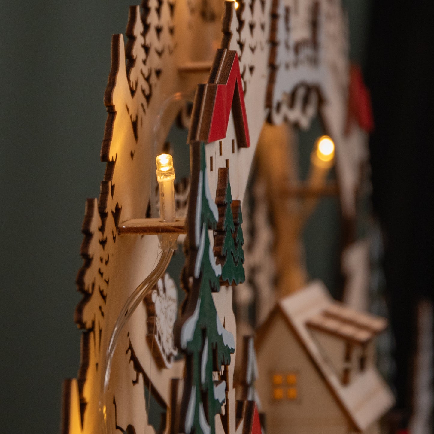 40cm Battery Operated Wooden Christmas Alpine Scene with LEDs