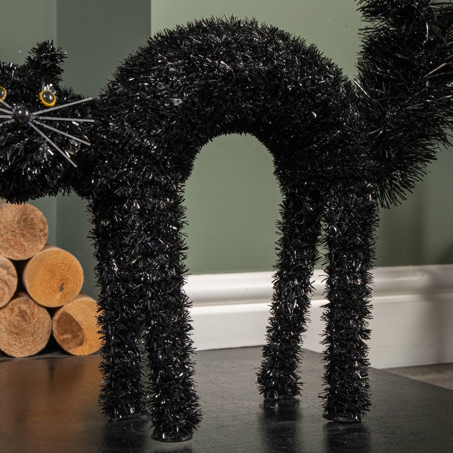 42cm Black Scaredy Cat with Arched Back Halloween Decoration