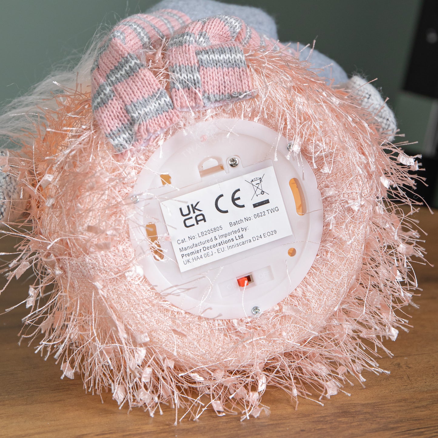 50cm Battery Operated Light up Female Christmas Gonk with Dangly Legs in Pink Hat