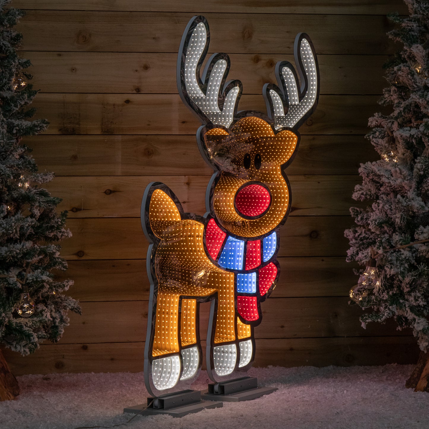 1.20m x 1.9m Light up Cute Christmas Reindeer Infinity Mirror Decoration with Multi-Coloured LEDs