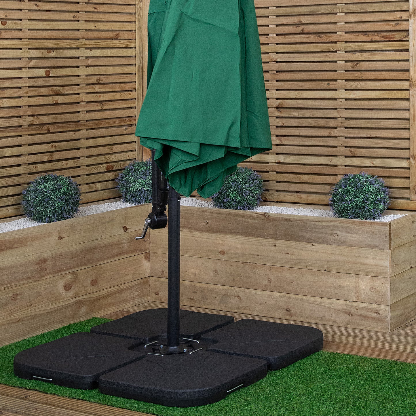 3m Cantilever Banana Garden Parasol in Green with Crank Handle and Parasol Base Weights Included