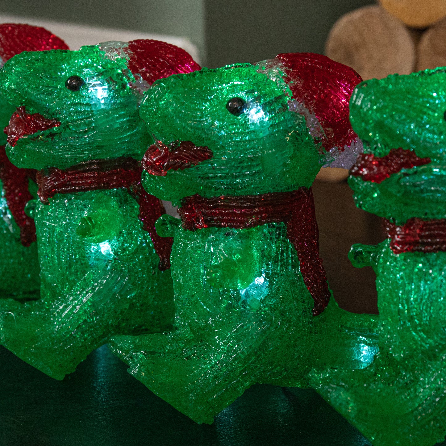 15cm Set of 5 Battery Operated Light up Christmas Dinosaur Ornaments with 40 Cool White LEDs