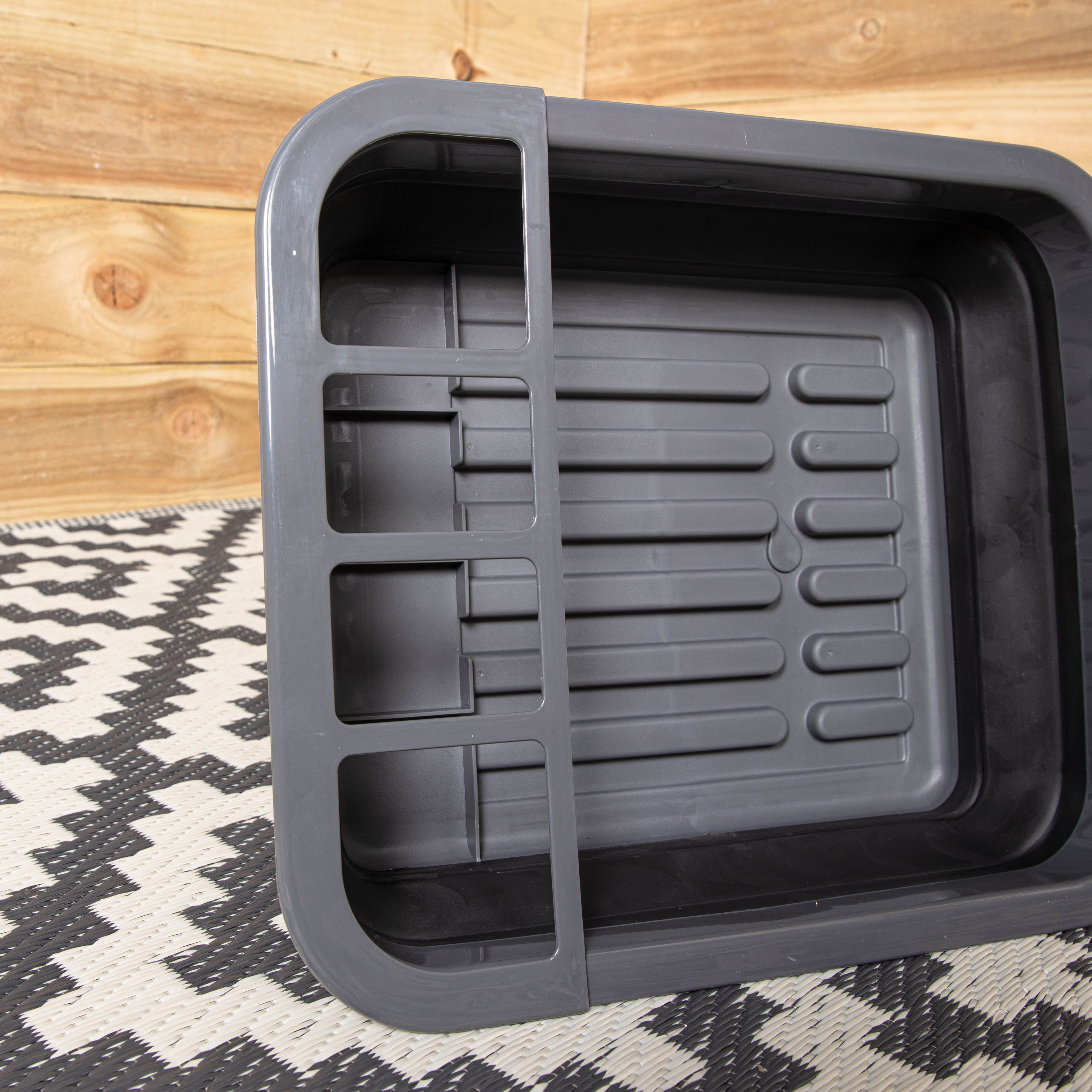 37cm Black and Grey Collapsible Folding Sink Dish Drainer with Draining System
