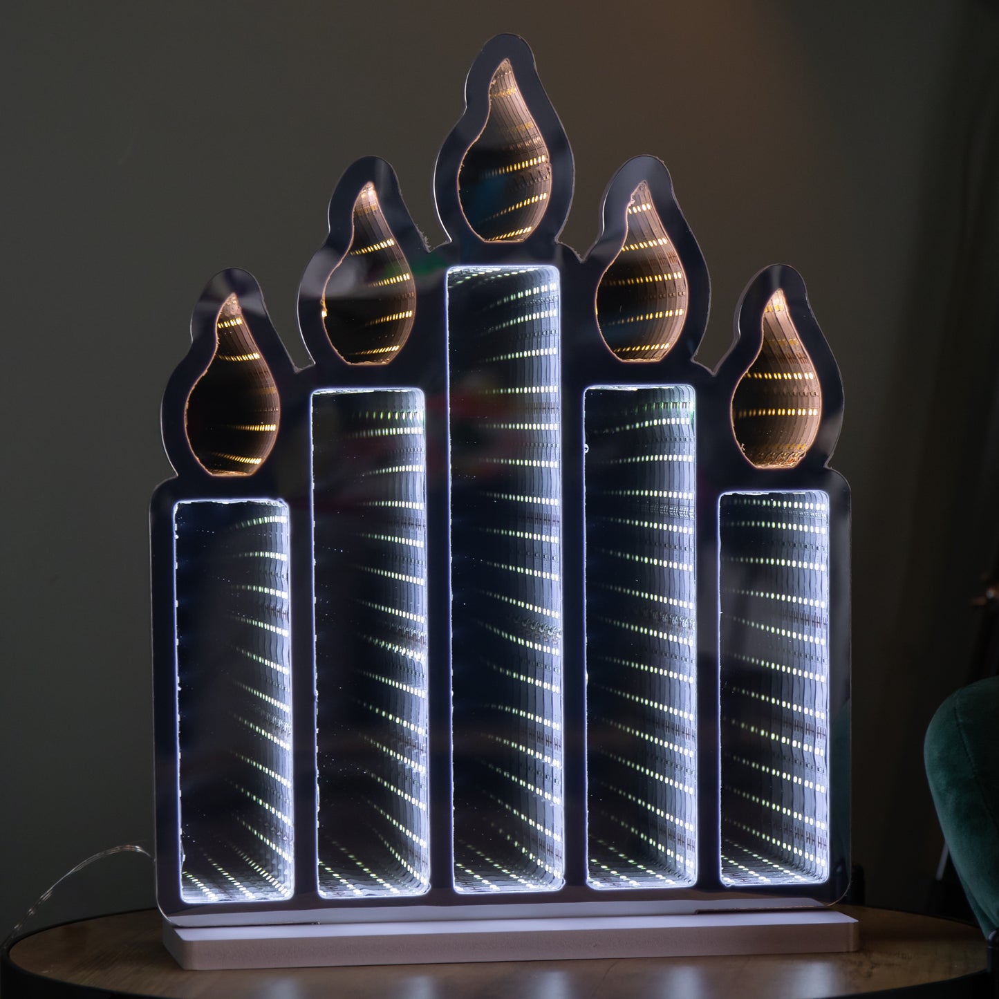 40cm Light up Standing Candlebridge with Flickering Flame Christmas Infinity Mirror