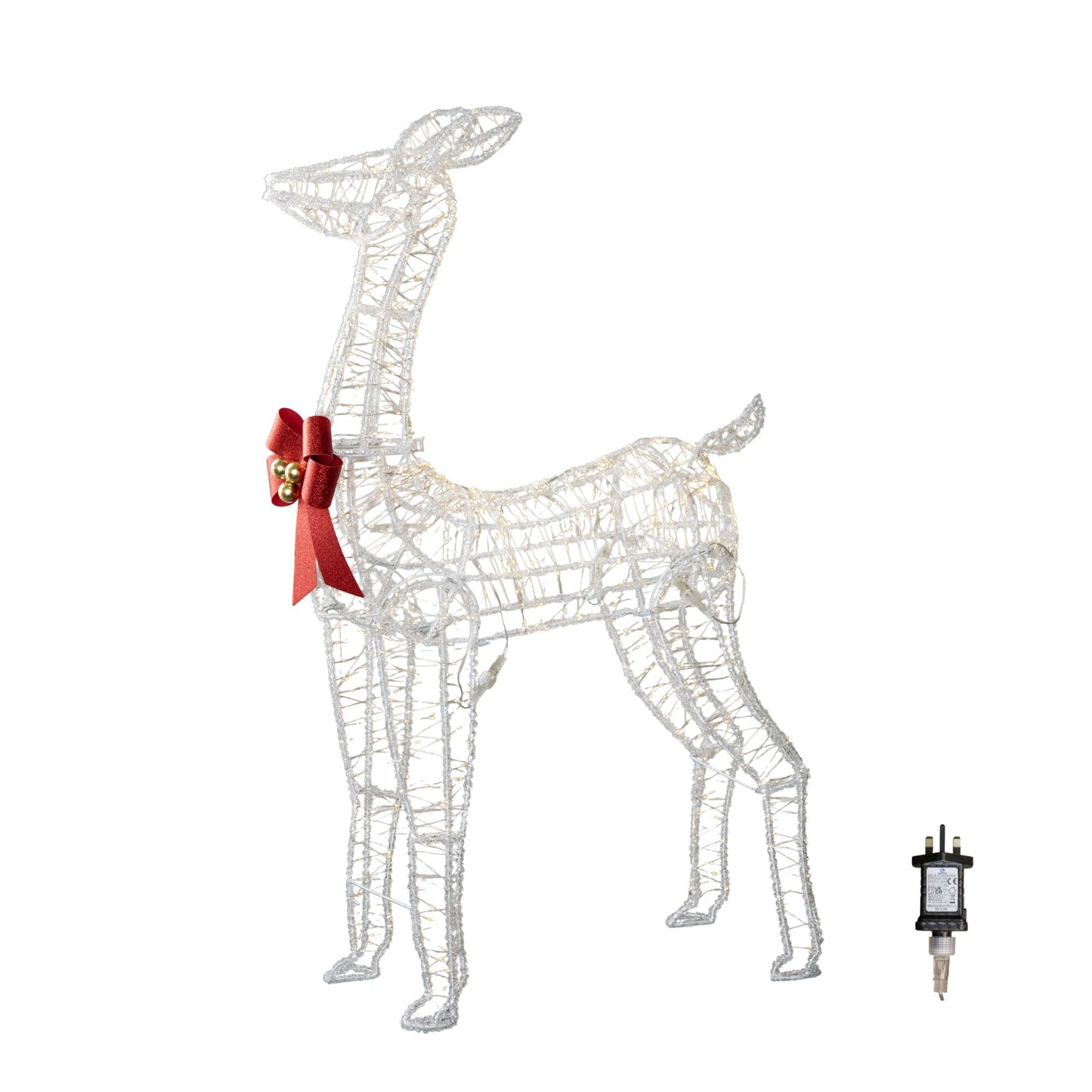 1.24m Light up Acrylic Christmas Deer Decoration with Red Bow and 880 Warm White LEDs