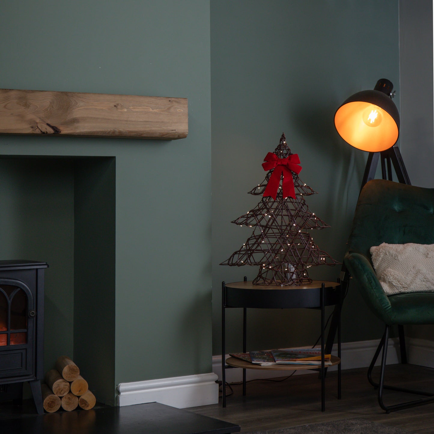 60cm Battery Operated Light up Christmas Tree with Red Bow & 60 Warm White LEDs