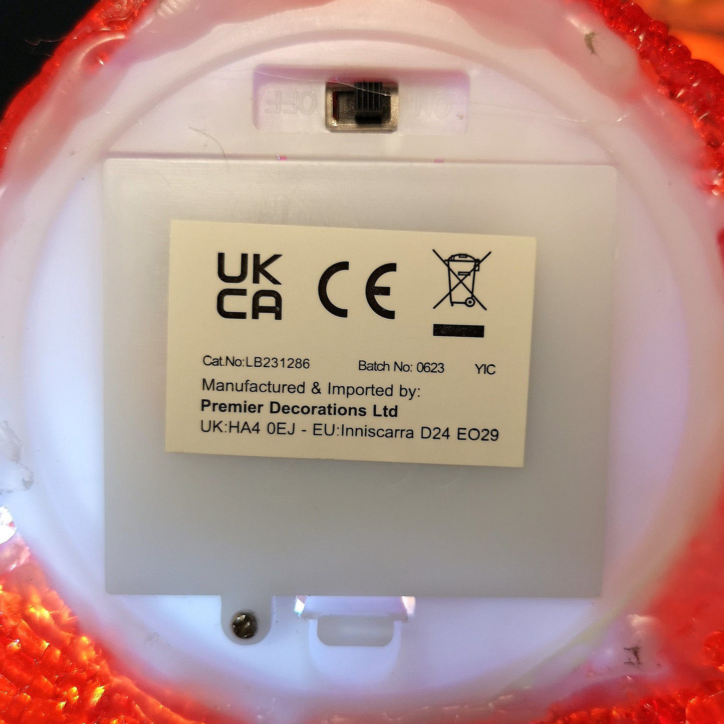 23cm Battery Operated Light up Acrylic Christmas Gonk with LEDs in Red