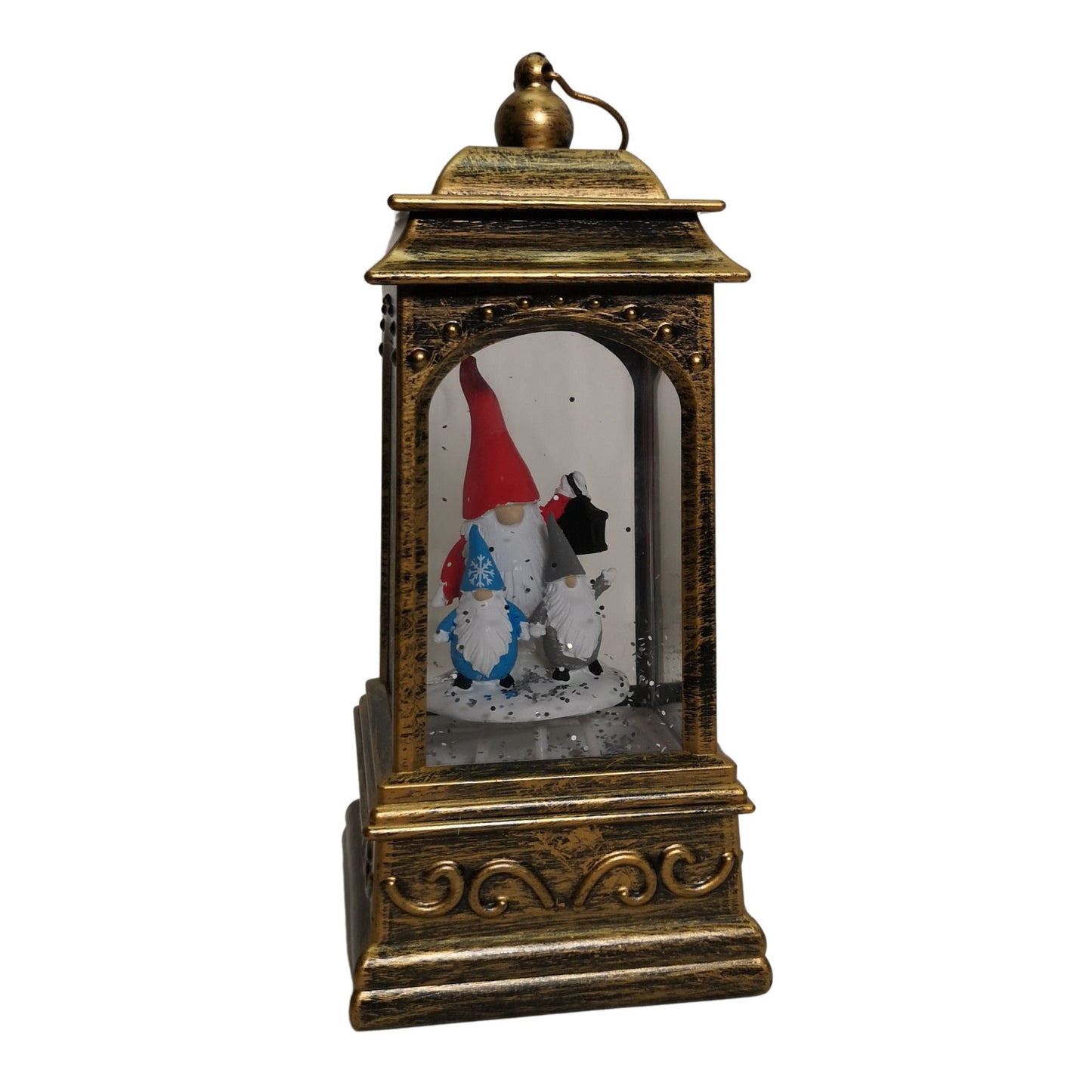 21cm Christmas Gonk Glitter Water Spinner Lantern Decoration