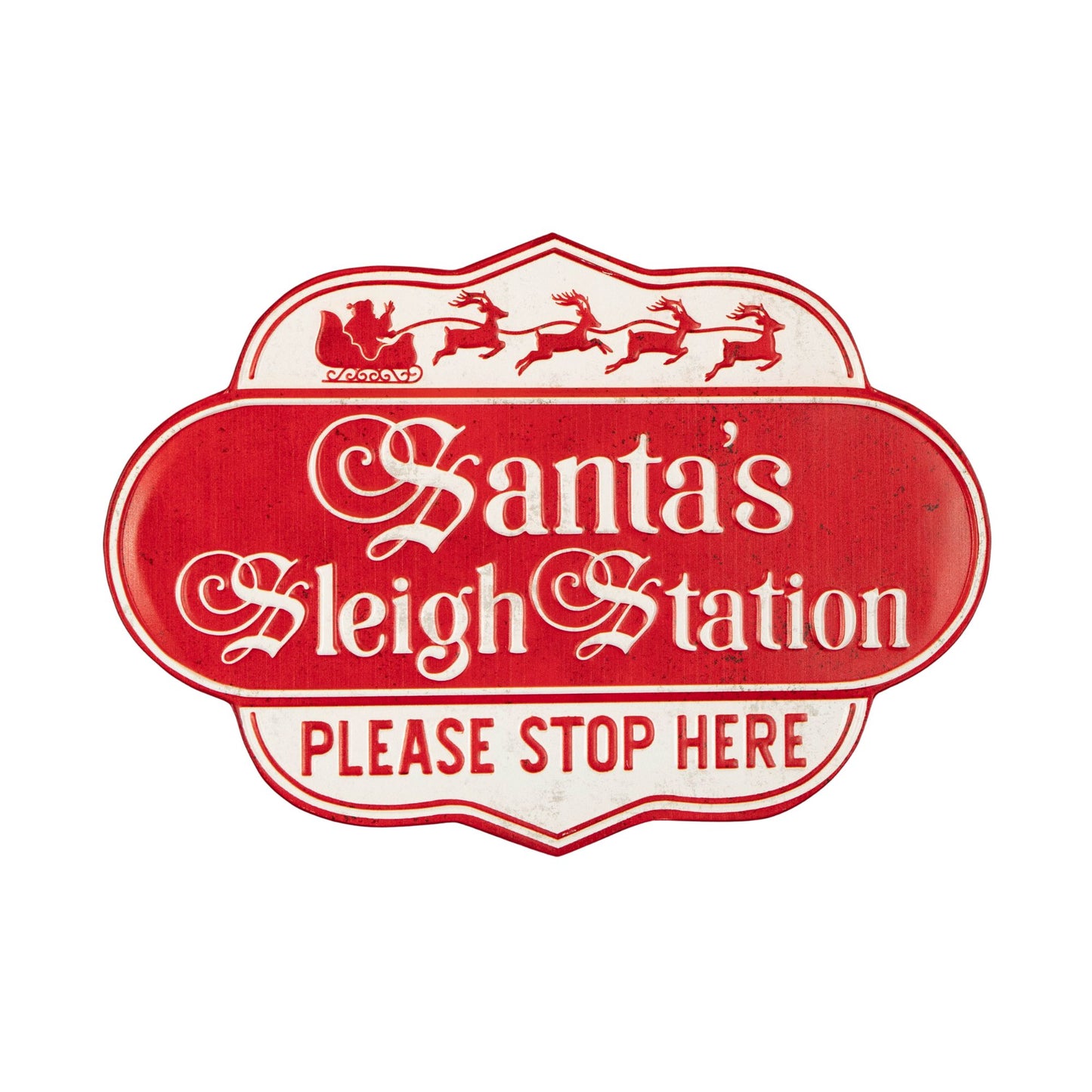 51cm Red and White Metal Christmas Santa Sleigh Station Sign