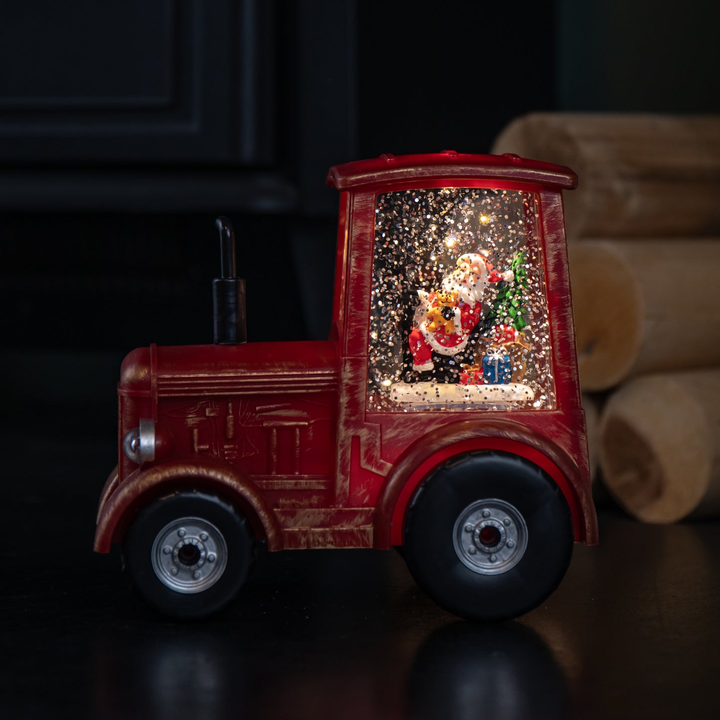 15cm Battery Operated Light up Christmas Tractor Water Spinner with Santa and LEDs