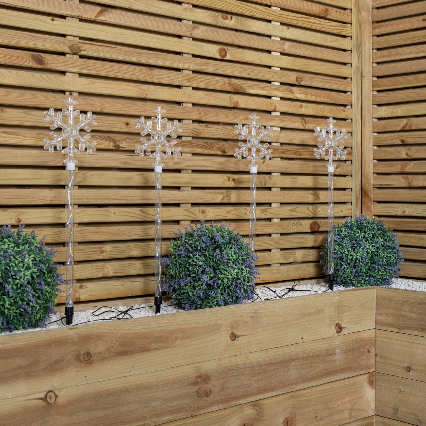 69cm Set of 4 Plastic Crystal Snowflake Pathfinder Christmas Lights with White LEDs