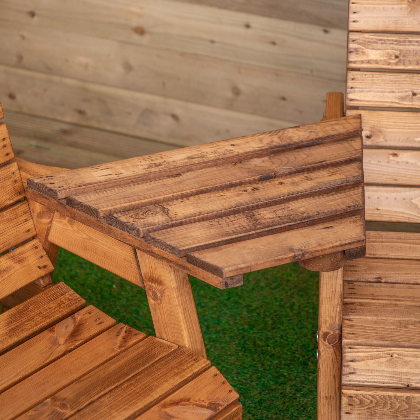 3 Seater Chunky Rustic Wooden Garden Furniture Set with Angled Tray