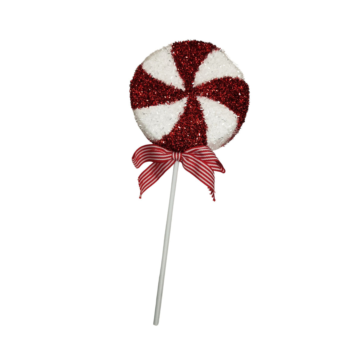 33cm Red and White Swirl Glitter Candy Cane Lollipop Christmas Decoration with Stem