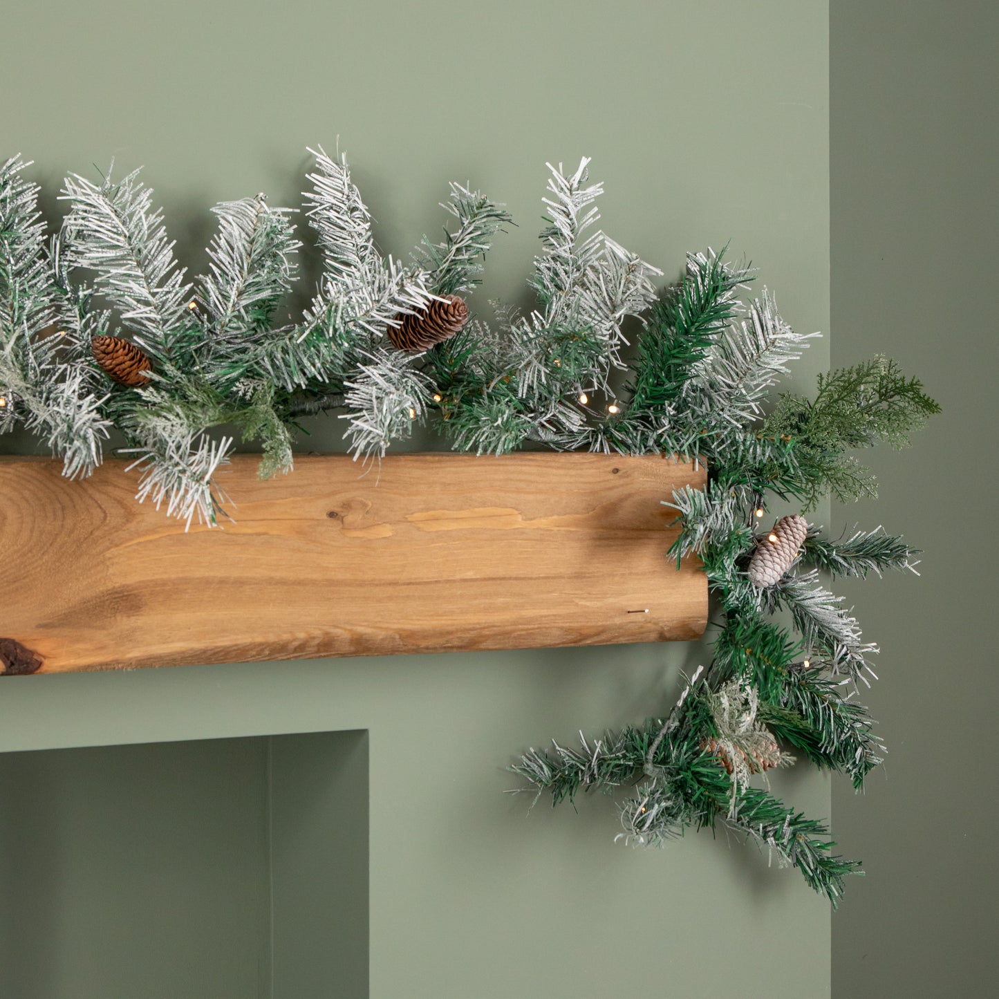 1.8m Snowy Christmas Garland with Pinecones 96 Tips and 50 Warm White LED Lights