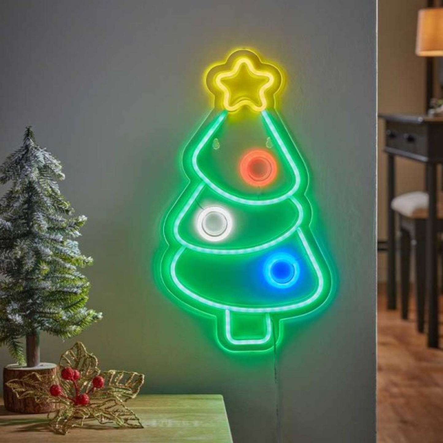 40cm USB Powered Light up Christmas Bauble Tree Neon Sign in Multi-Coloured
