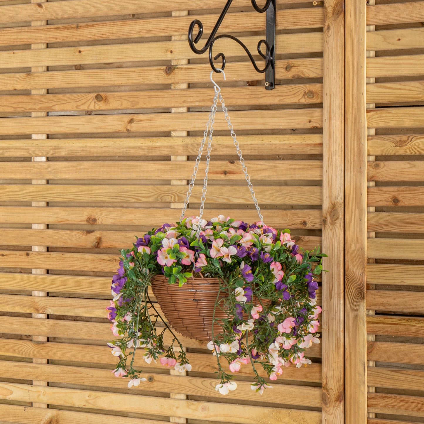 Large Outdoor Artificial Hanging Flower Basket with Petunias and Removable Chain