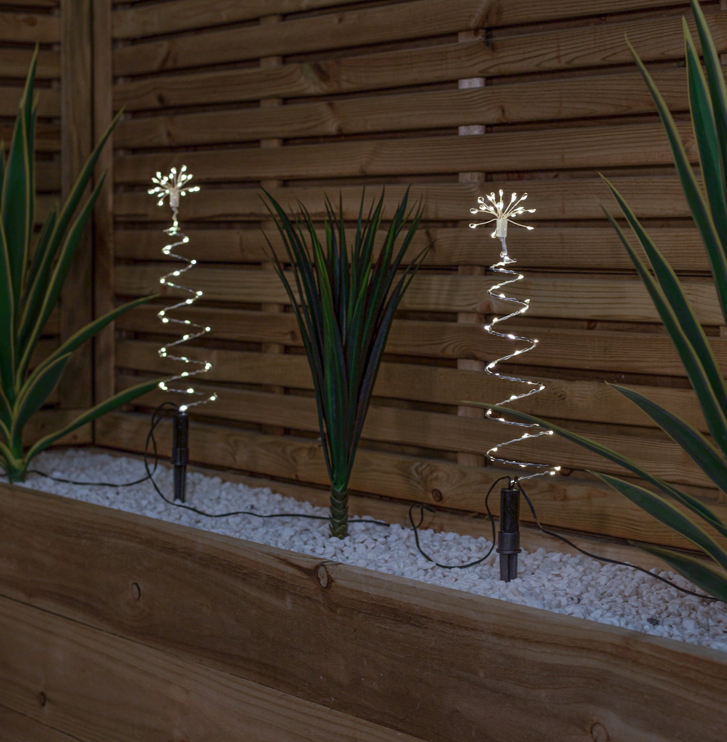 30cm Set of 4 Light up Silver Christmas Tree Garden Path Lights with 200 Warm White LEDs