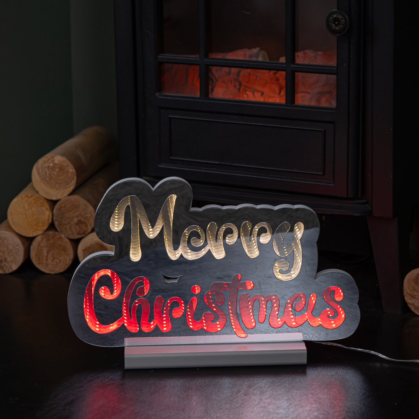 32cm Light up Merry Christmas Infinity Light with Red & White LEDs on Base
