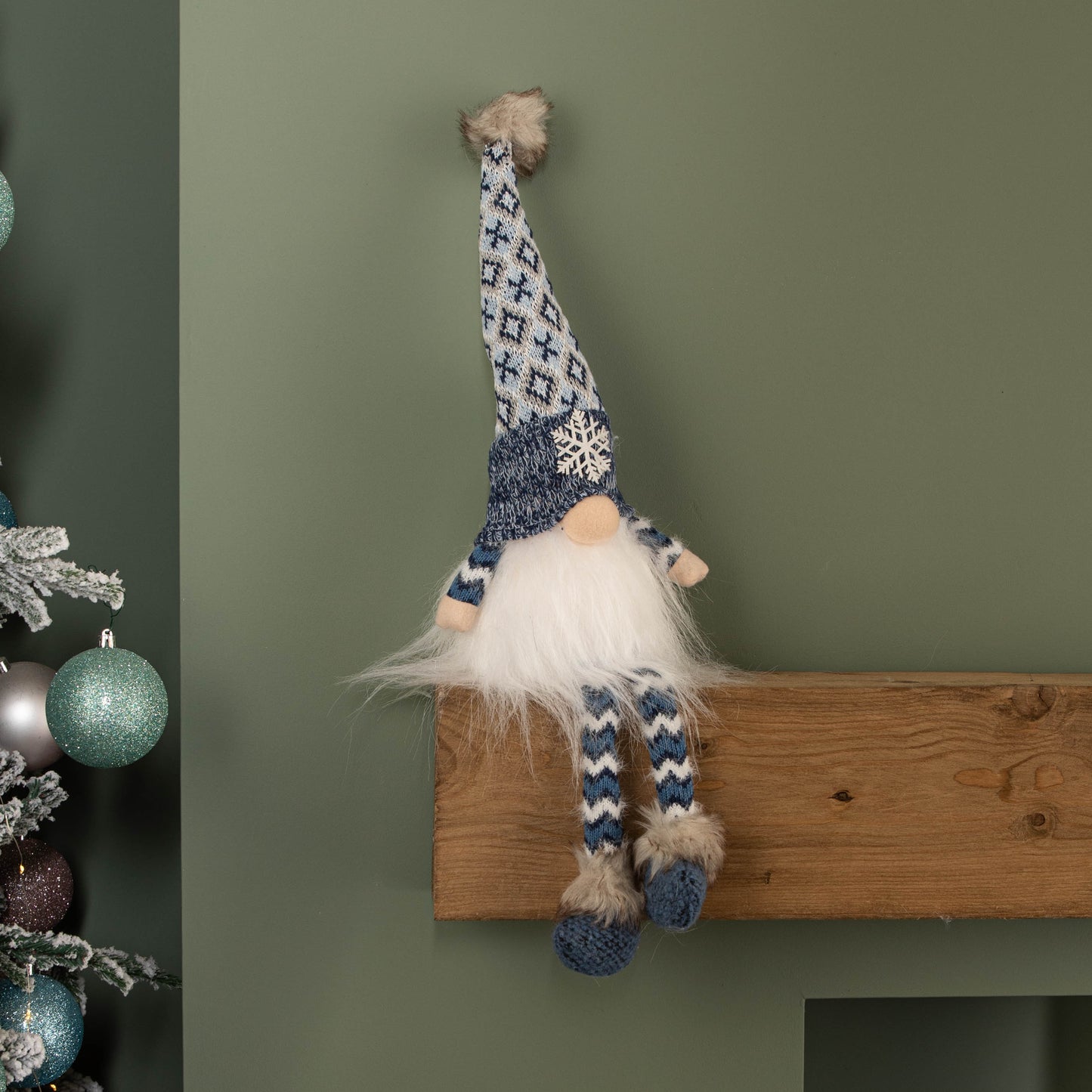 55cm Battery Operated Light up Blue Christmas Gonk with Dangly Legs & Snowflake Hat