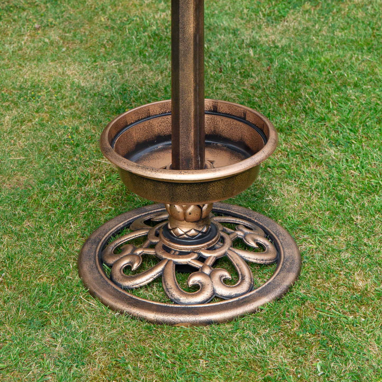 1.1m Bronze Effect Resin Garden Bird Bath & Table with Solar Light