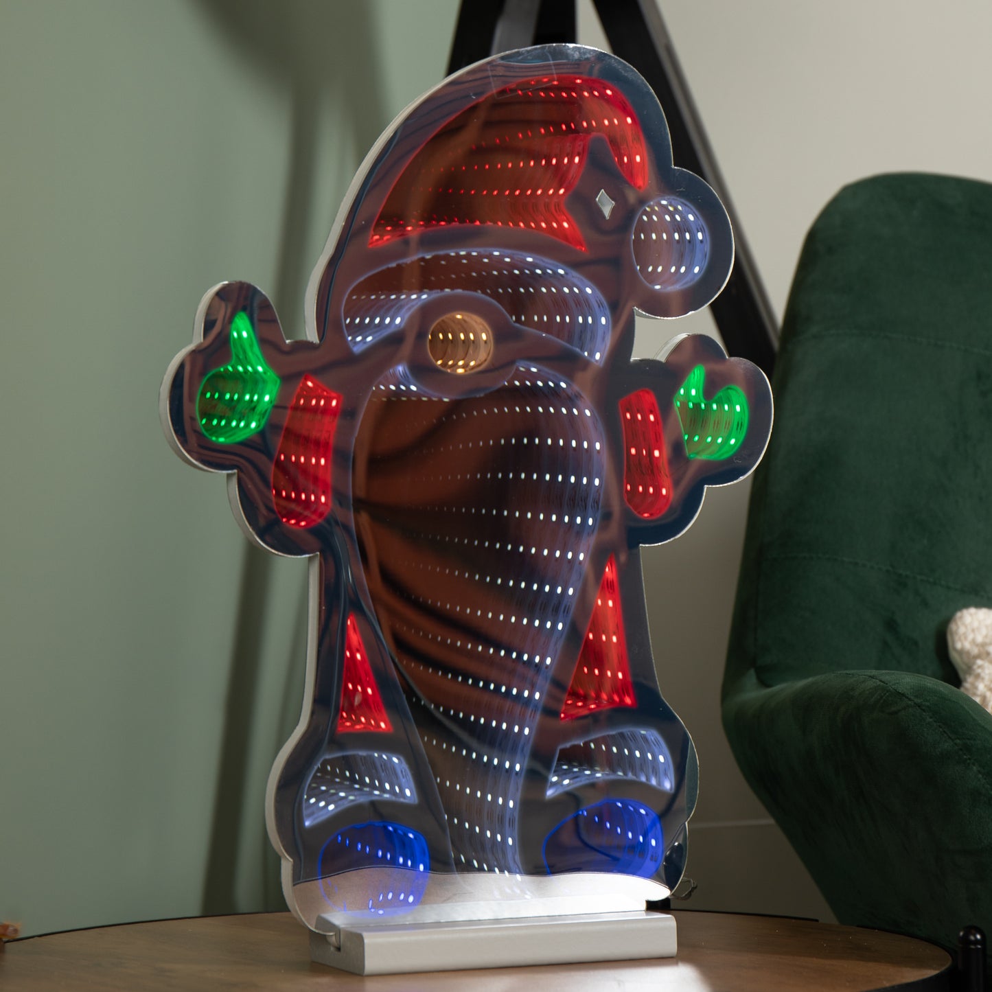 40cm Light up Standing Gnome Christmas Infinity Decoration on Wooden Base with LEDs