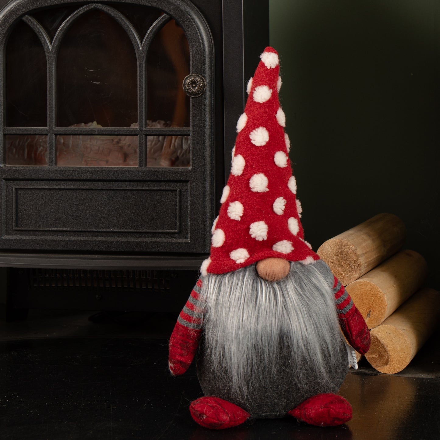 39cm Festive Grey & Red Bearded Christmas Gonk with White Polka Dot Hat
