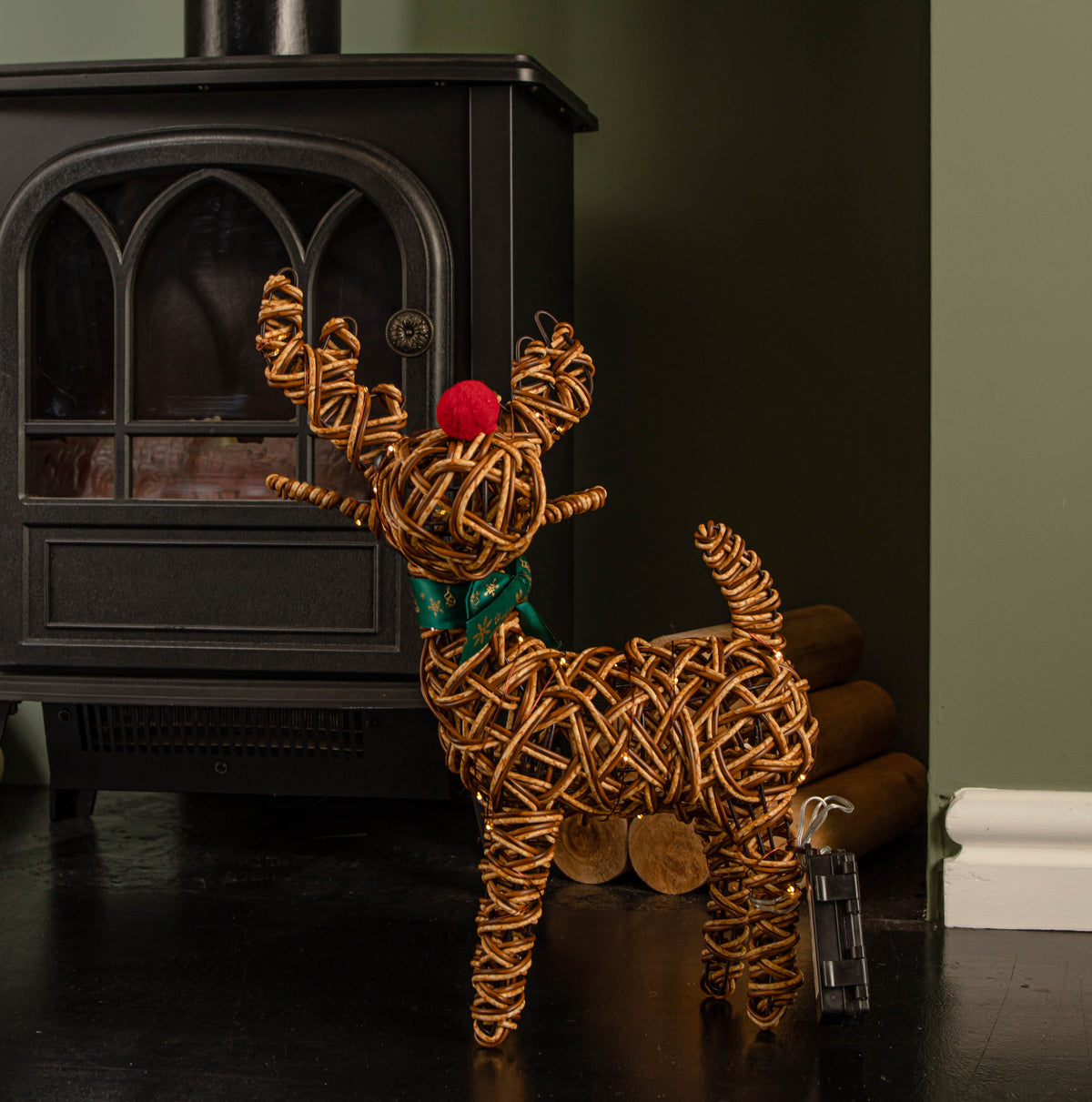 37cm Battery Operated Light up Brown Christmas Reindeer with Red Nose & 40 Warm White LEDs