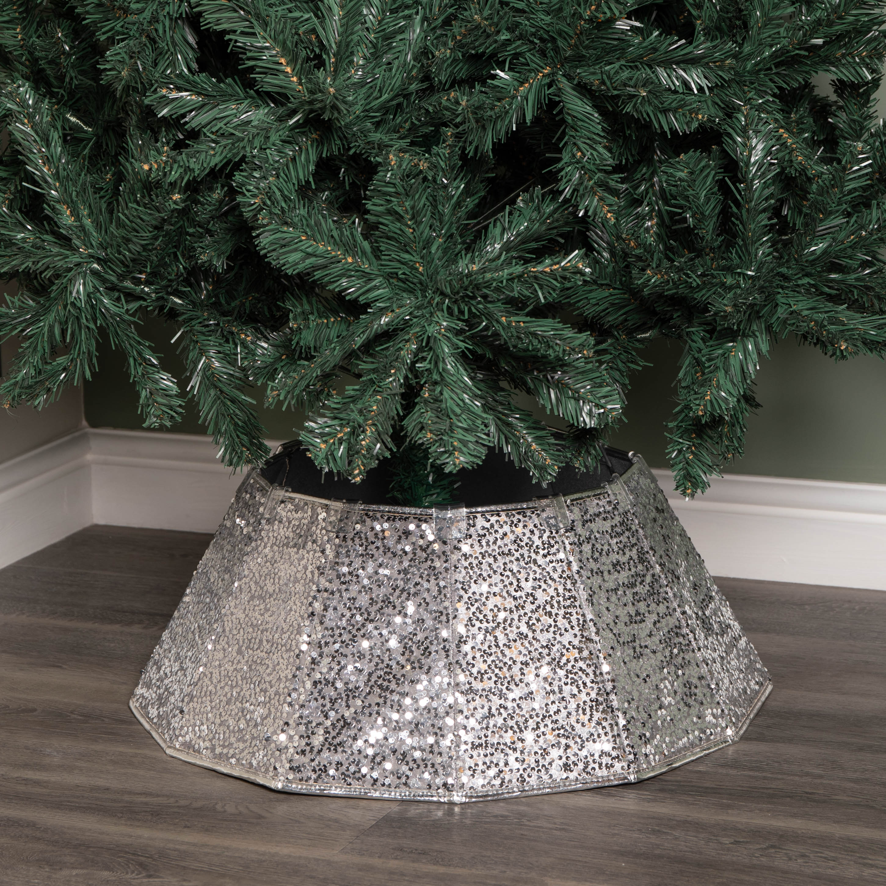 40cm/68cm Silver Fabric Folding Christmas Tree Skirt Decoration