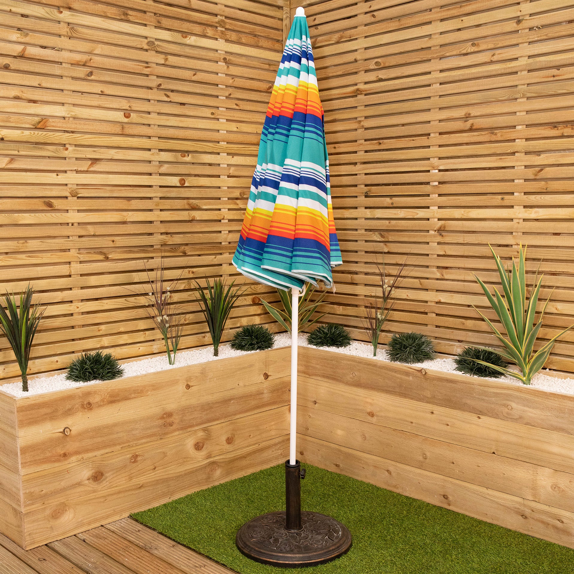 1.7m Lightweight Portable Multicoloured Striped Garden Beach Parasol Umbrella