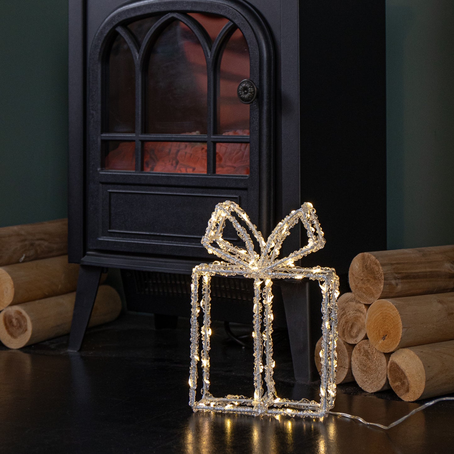 22cm Light up Acrylic Christmas Present with 80 Warm White LEDs