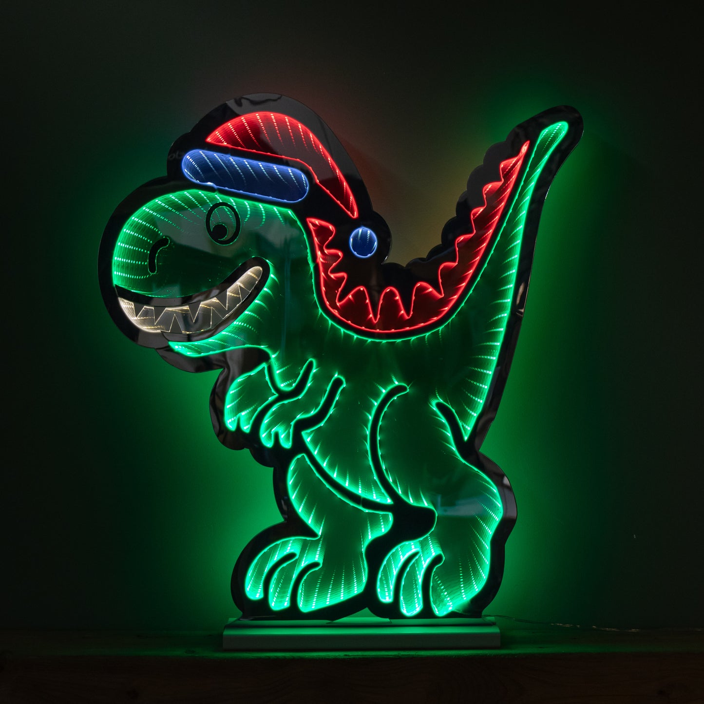 60cm Light up Christmas T-Rex with Santa Hat Infinity Decoration with LEDs