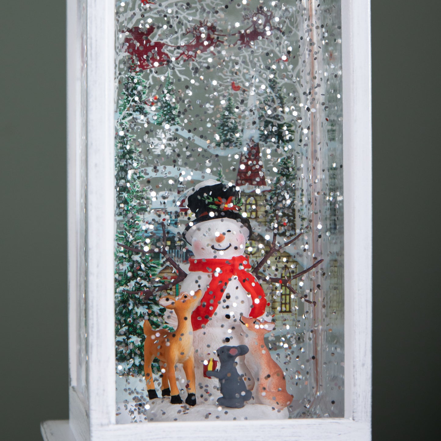 31cm Snowtime Christmas Water Spinner Antique Effect Lantern Snowman & Animals Scene Dual Powered