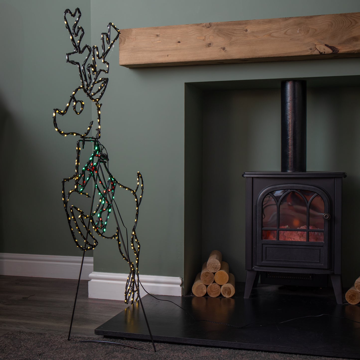 1.1m x 73cm Light up Prancing Christmas Reindeer with 350 Multi-Coloured LEDs