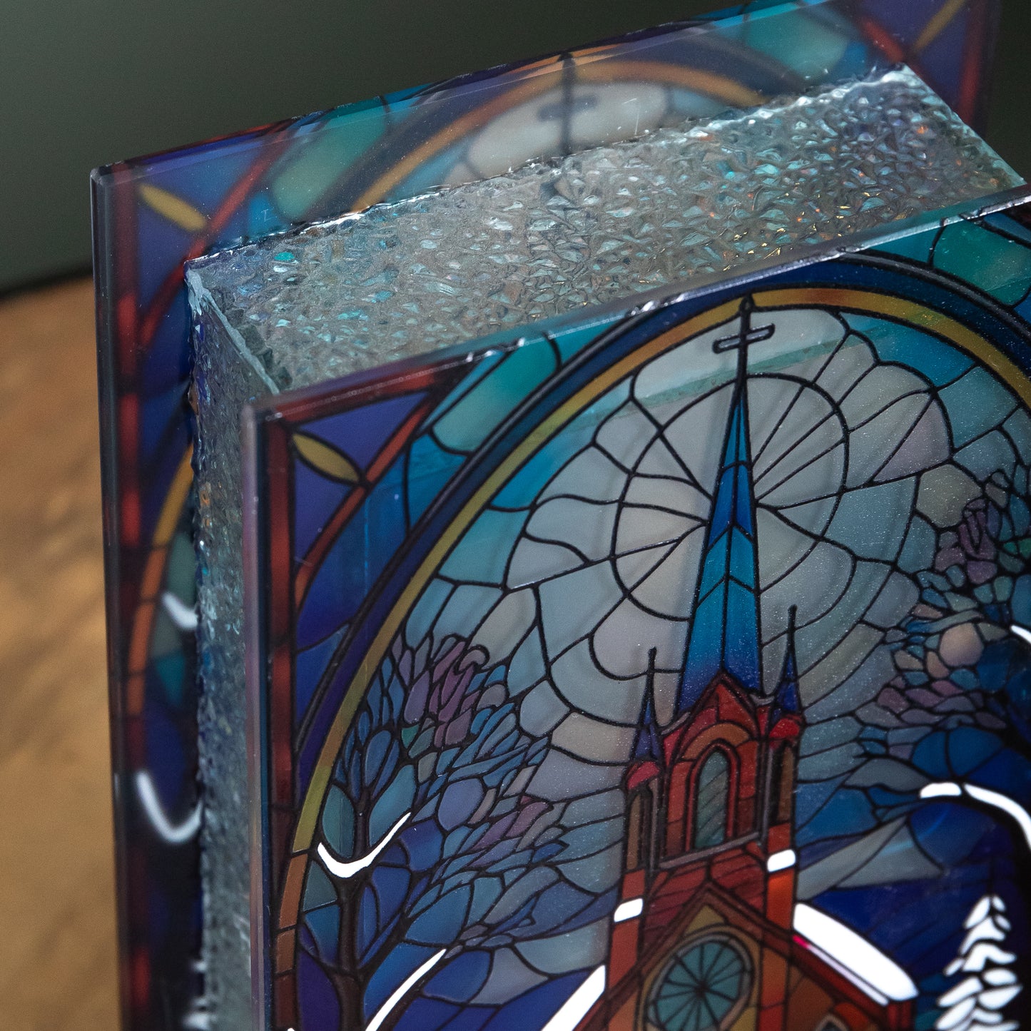 21cm Battery Operated Light up Double Sided Stained Glass Victorian Church Decoration with LEDs