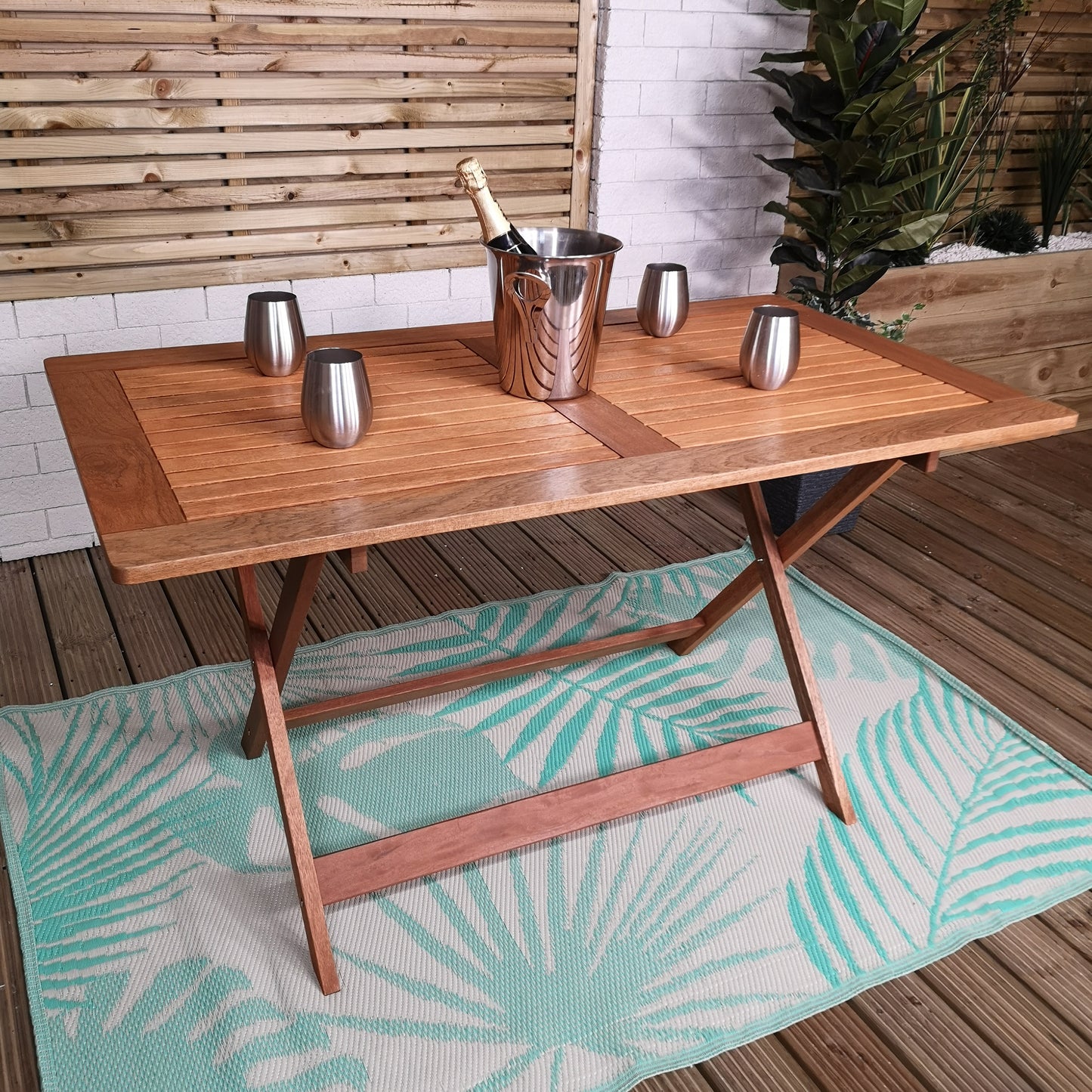 Outdoor 6 Person Folding Rectangular Wooden Garden Dining Table Chairs and 2 Benches Set