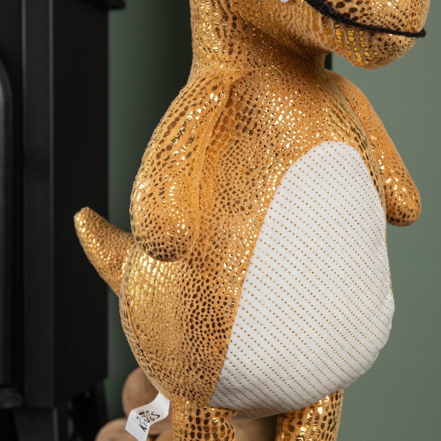 70cm Tall Gold Plush Santa-Saurus Dino Standing Christmas Decoration with Santa Hat