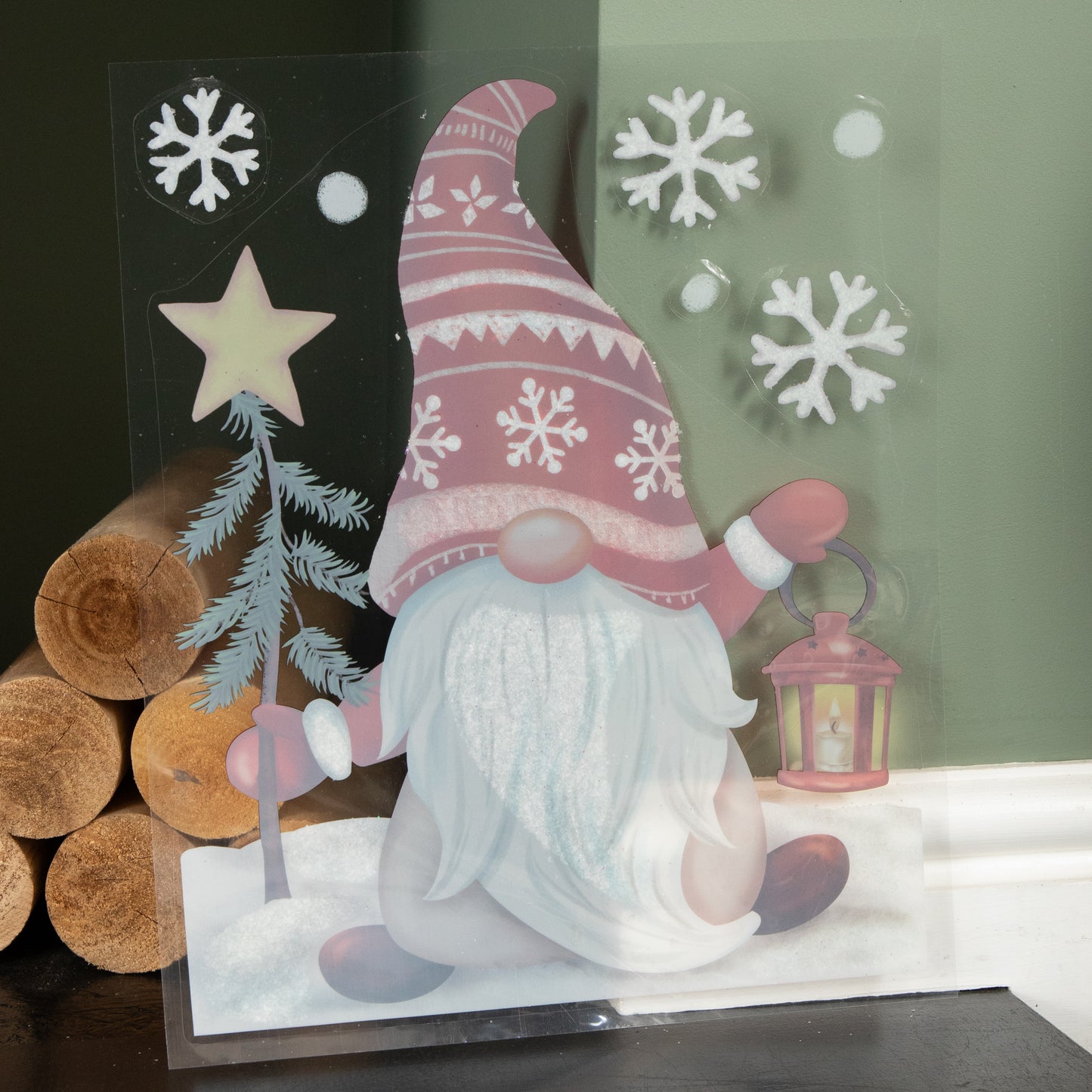 35cm Christmas Gonk in Snow Scene Window Decal Decoration with Glitter