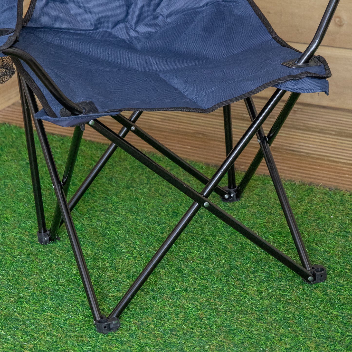 Outdoor Blue Folding Camping Chair with Armrests & Cupholder