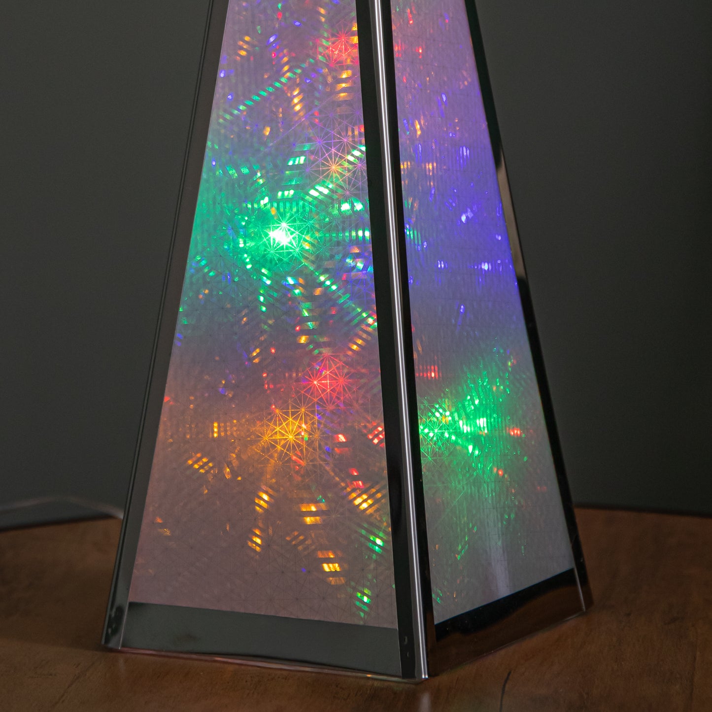 45cm Light up Holographic Christmas Pyramid Decoration with Multi-Coloured LEDs