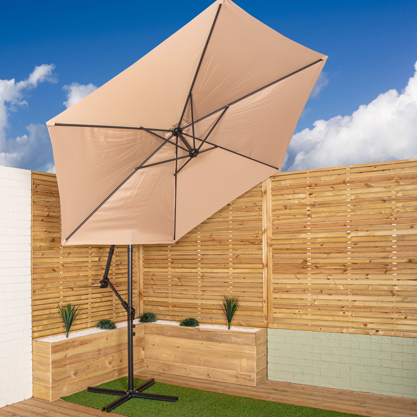 Samuel Alexander 3m Cantilever Parasol in Beige with Crank Handle for Patio Garden