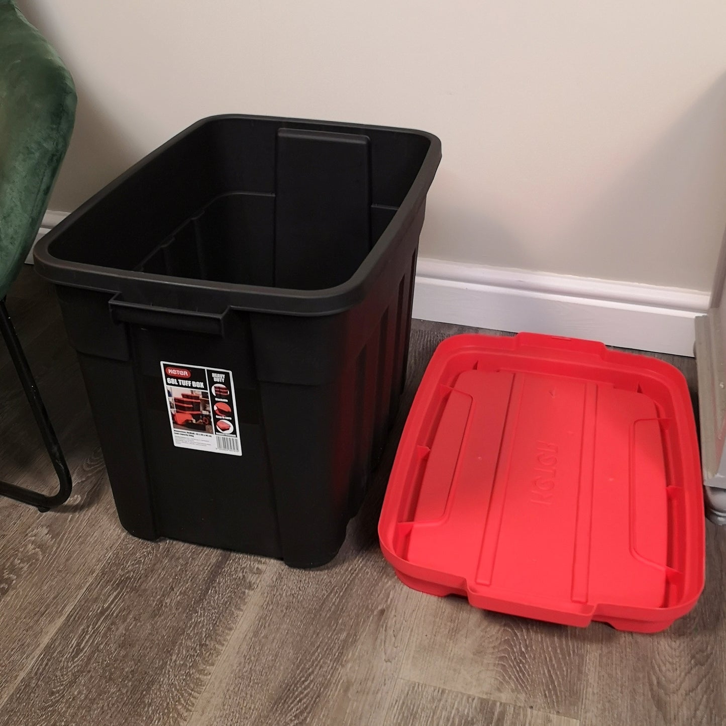 68L Black and Red Tuff Stackable Storage Box with Lid and Carry Handles