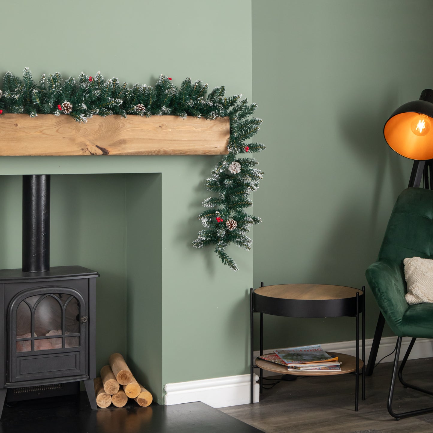 2.7m Green Christmas Garland with Pine Cones and Red Berries