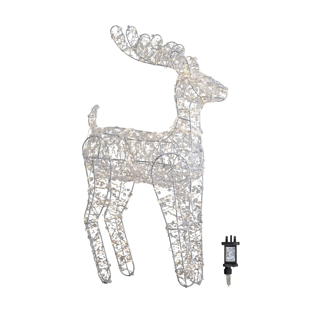 60cm Light up Clear Beaded Christmas Reindeer Decoration with 500 Warm White LEDs