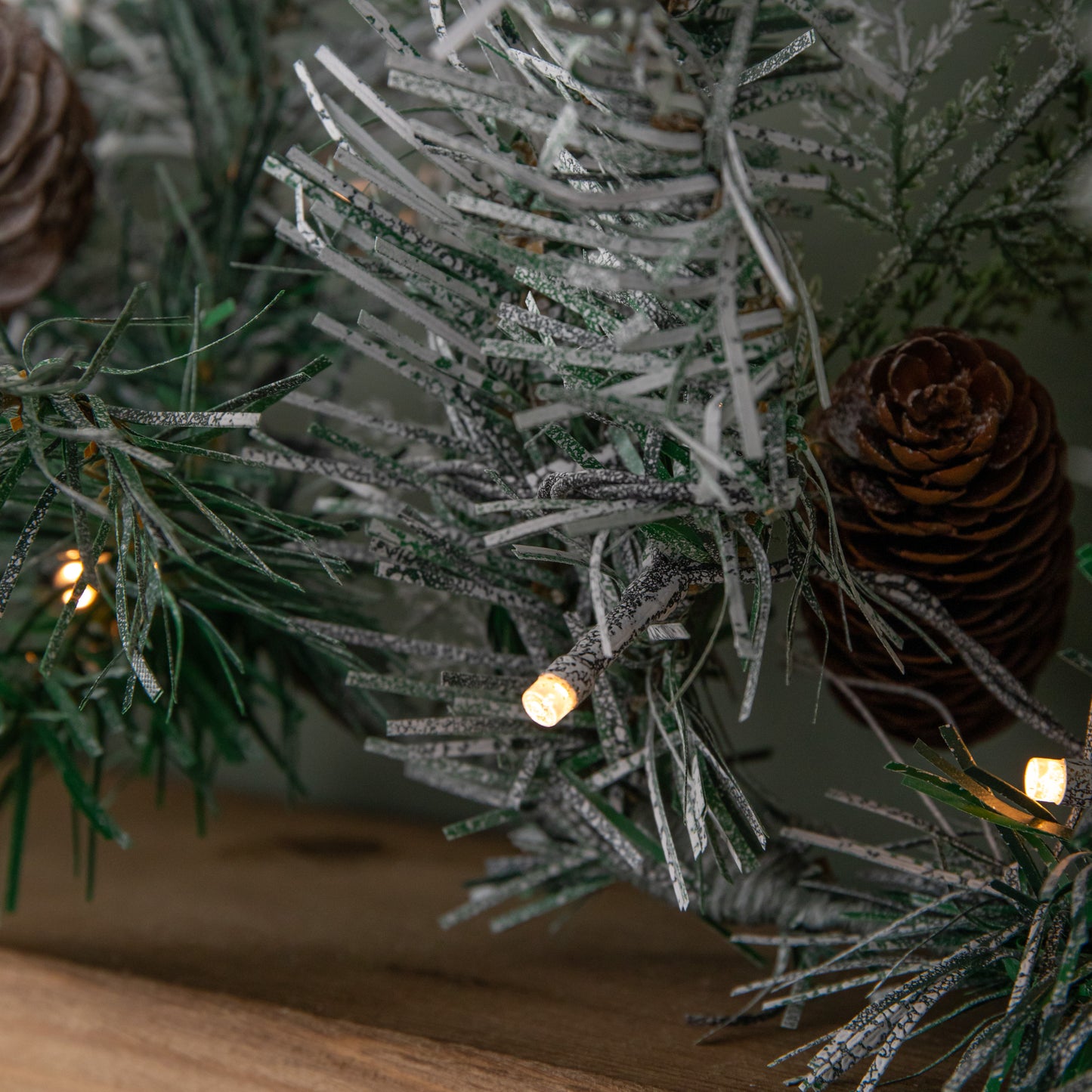 1.8m Snowy Christmas Garland with Pinecones 96 Tips and 50 Warm White LED Lights
