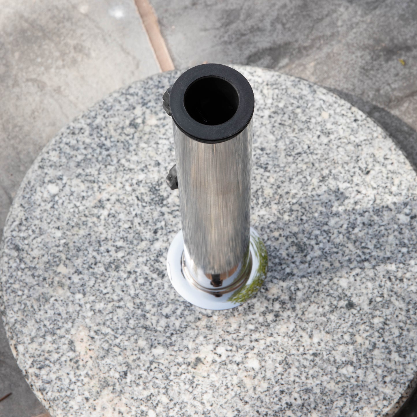 15kg Round Granite Garden Parasol / Umbrella Base Weight Stainless Steel Pole