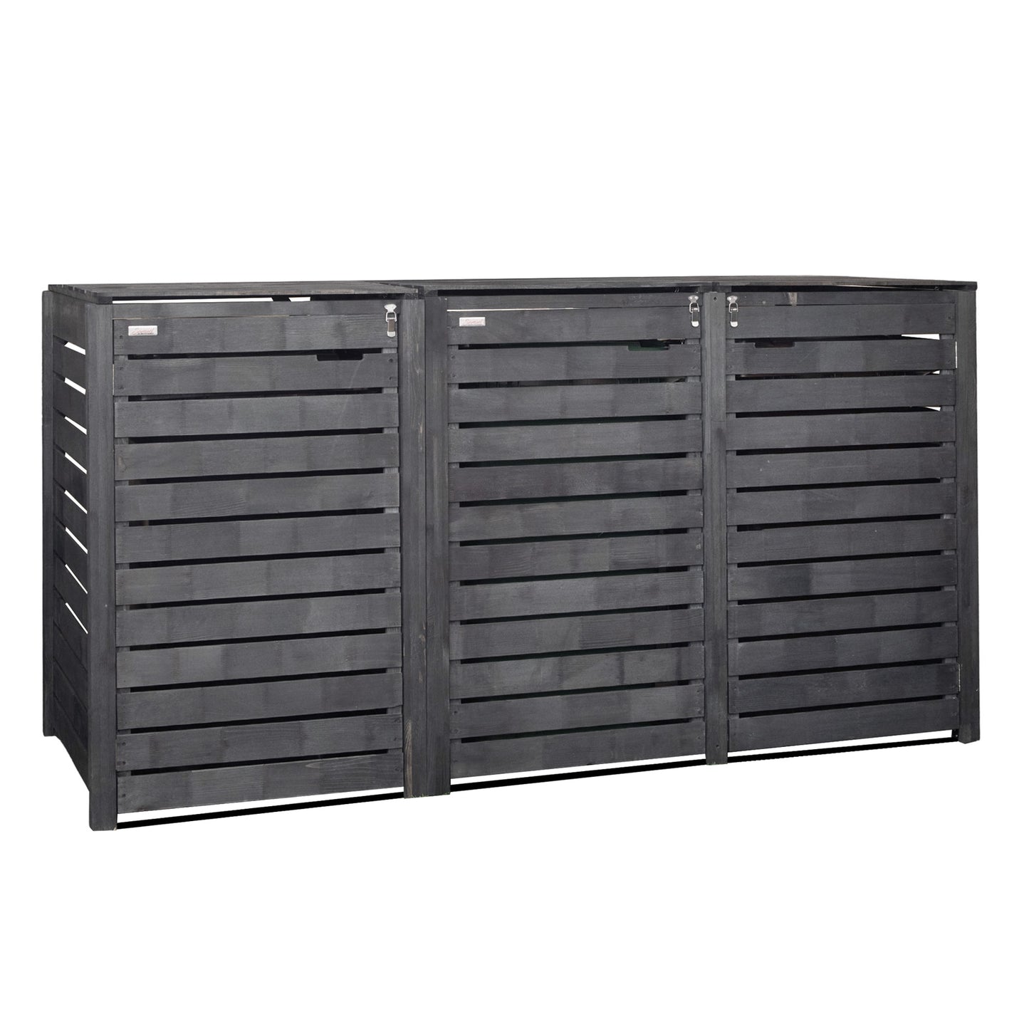 2.15m x 1.16m Outdoor Wooden Garden Triple Wheelie Bin Store Storage for 3 Bins in Dark Grey
